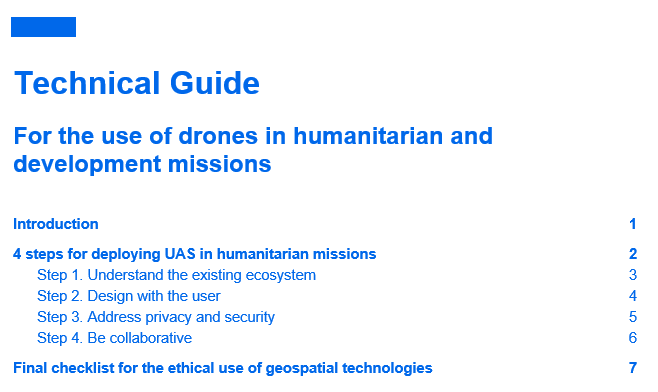 Table of contents for the guide to humanitarian and development missions.