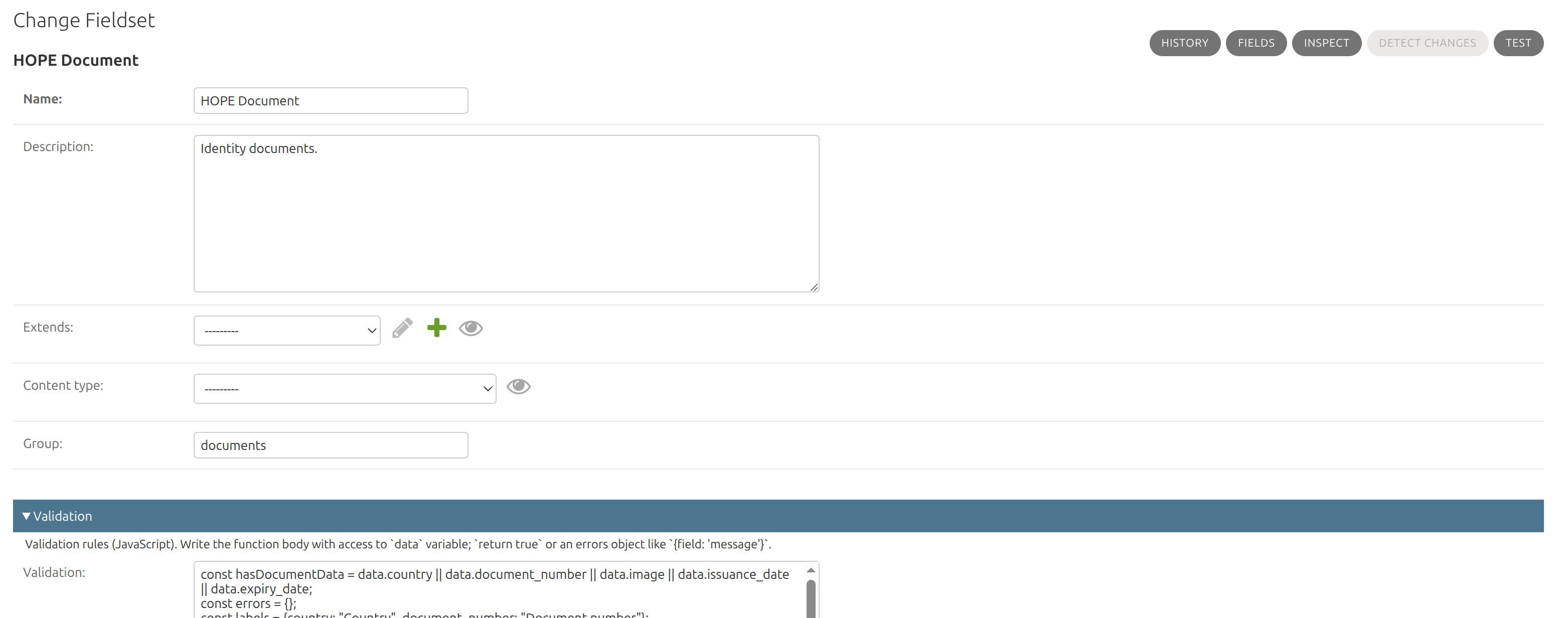Change Fieldset