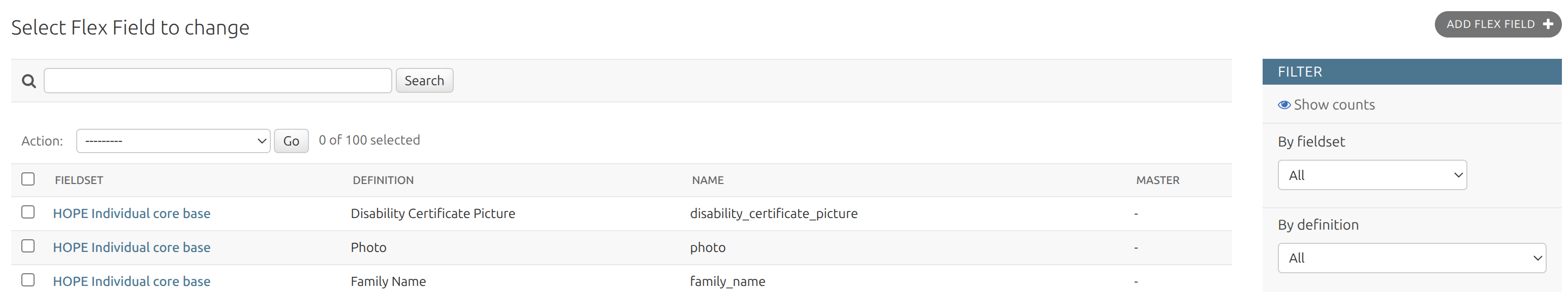 Flex Fields list