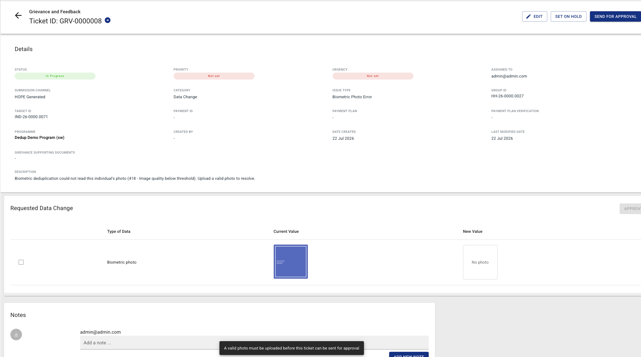 Send for approval blocked while the new value is still empty