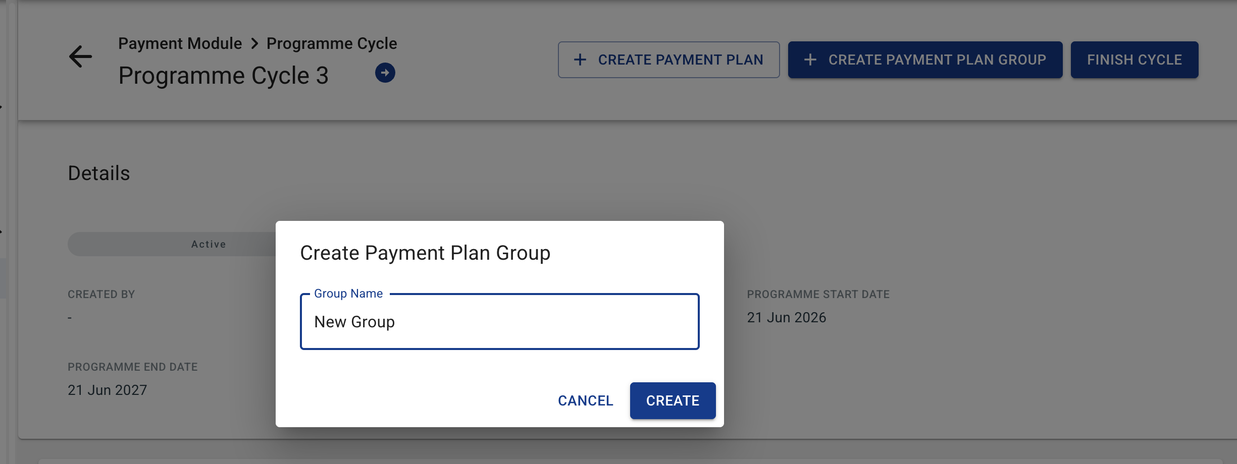 Creating a new Payment Plan Group