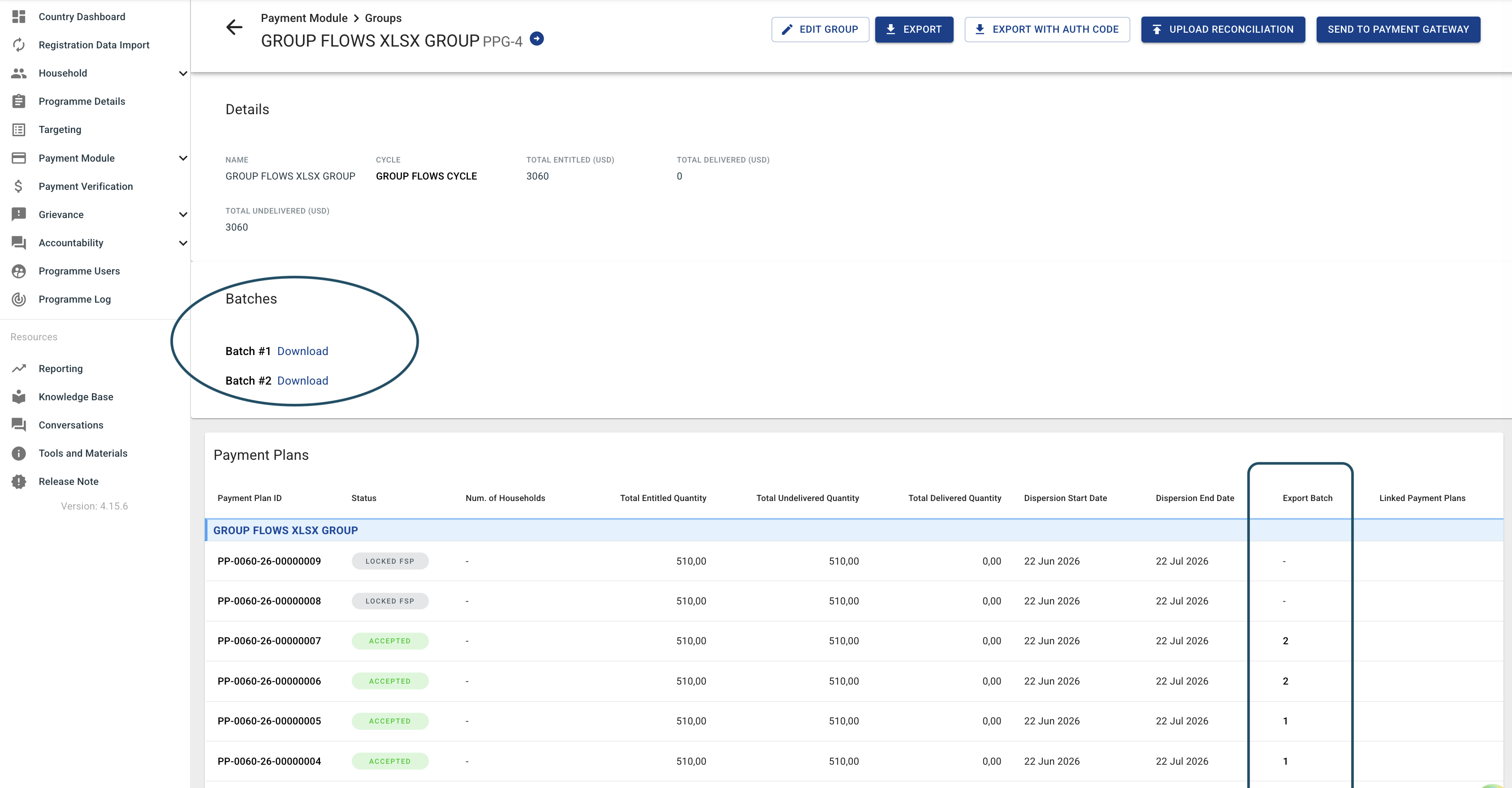 Group batches with download links