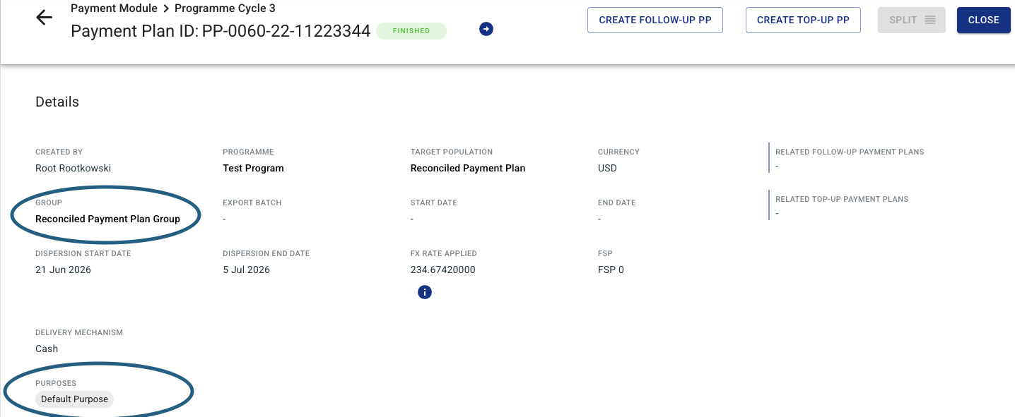 Payment Plan detail showing the assigned Group