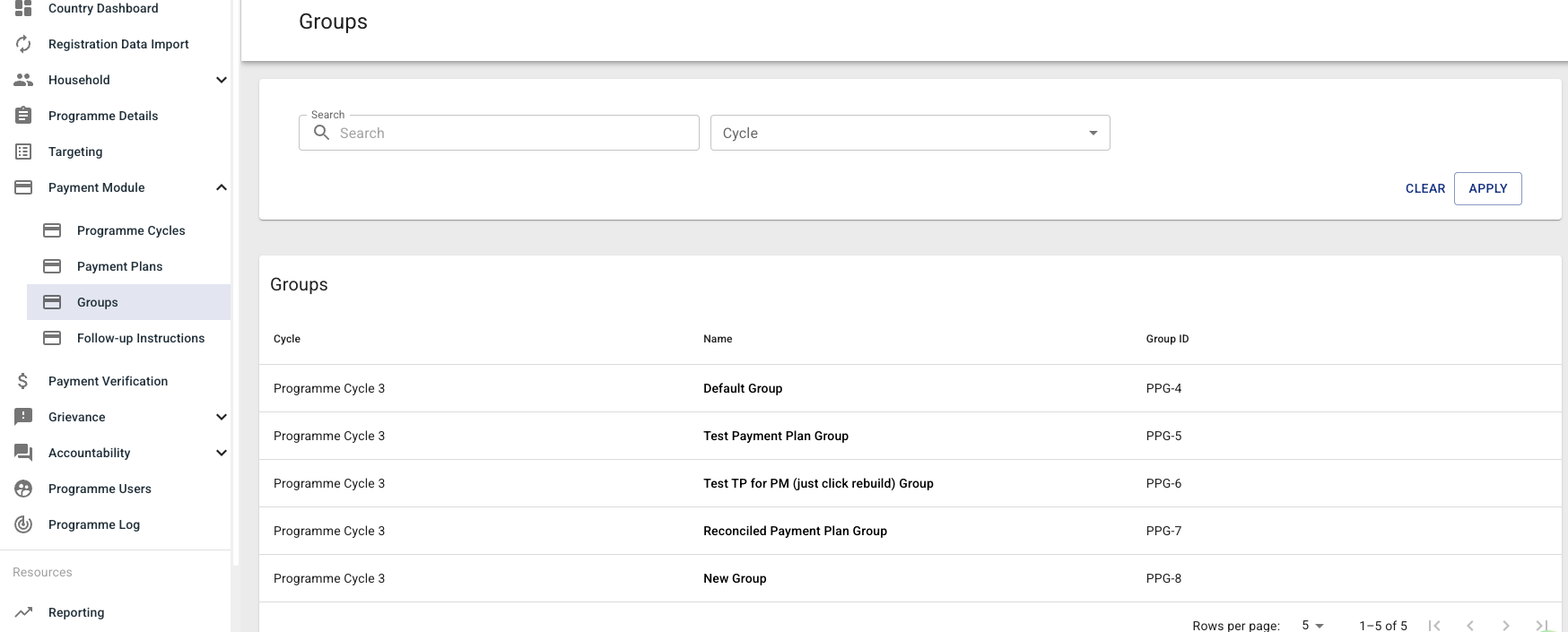 Payment Plan Groups section