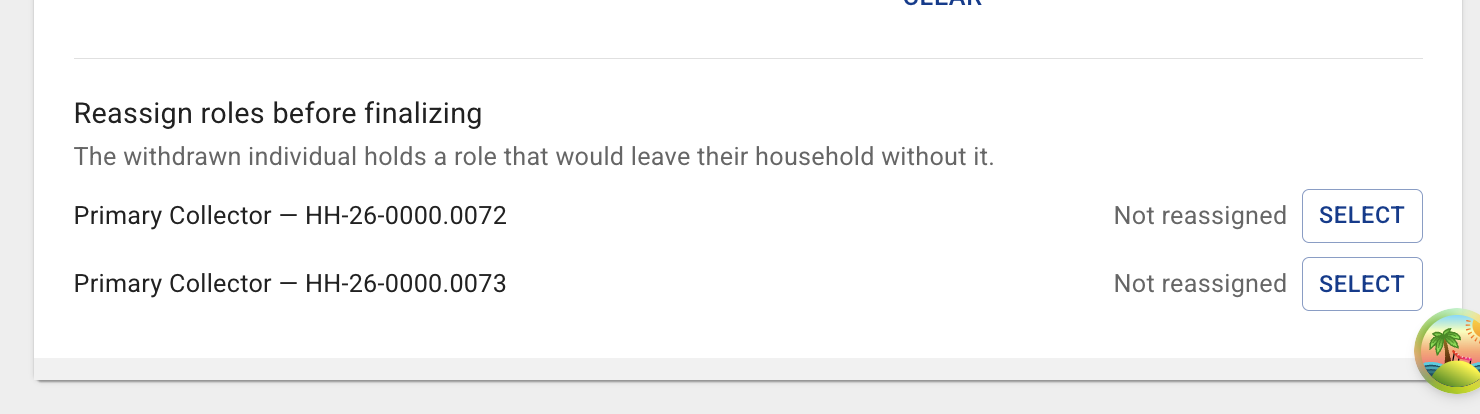 Two Primary Collector handovers, each for a different household, both still Not reassigned