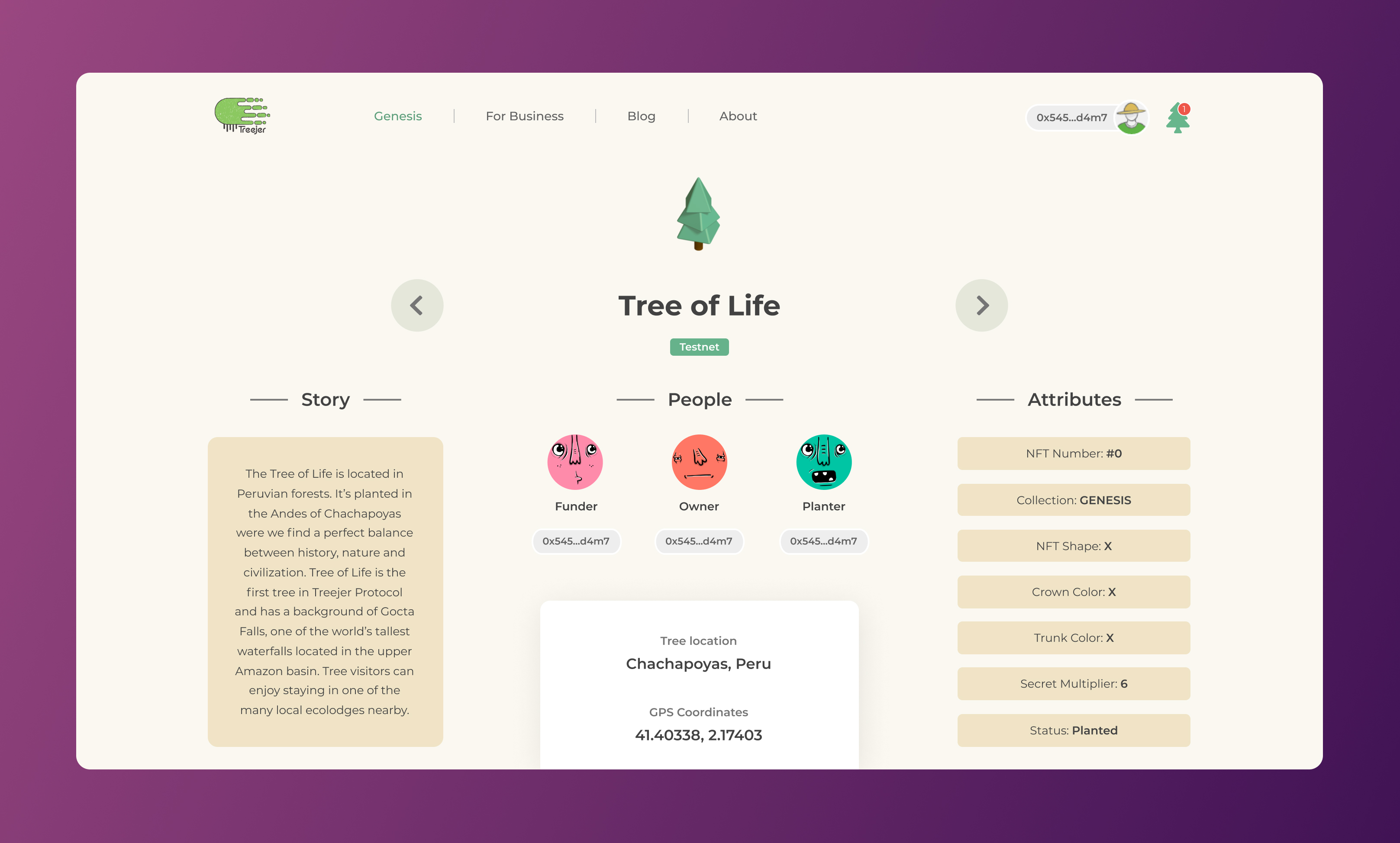 Screenshot of a tree profile
